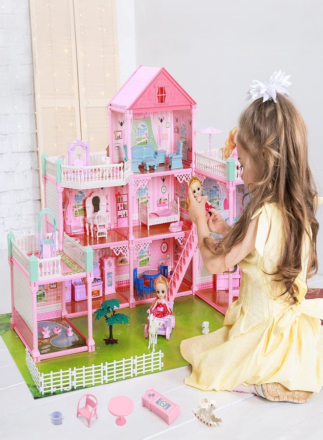 Cute Stone Dollhouse, Doll Dream House with Flashing Lights, Pretend Play Toddler Dollhouse Sets with 2 Dolls, Furniture, 8 Rooms and Doll Accessories, Creative Gift for Girls, L32 xH23 - Image 2